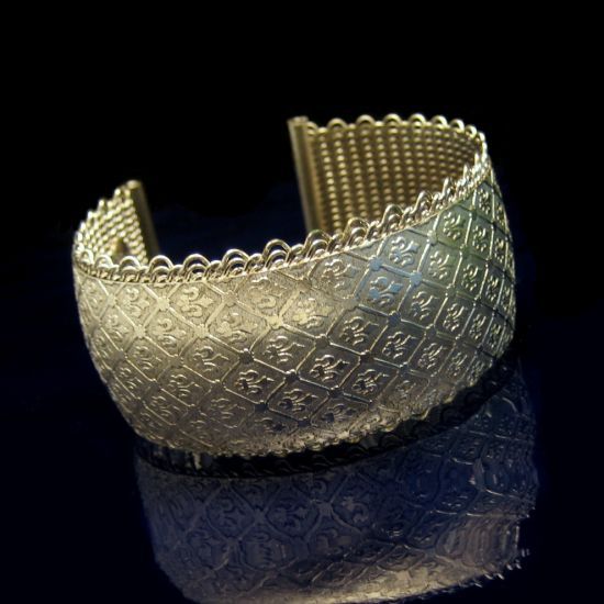 Julio Marsella Vintage Mesh Cuff Bracelet Wide Silvertone RARE Fleur