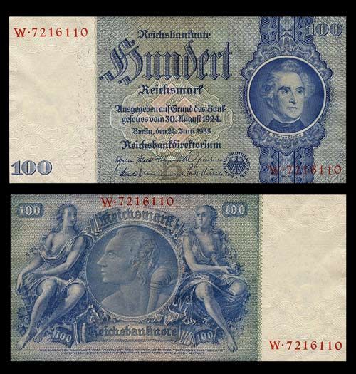 100 Reichsmark Banknote of Germany 1935 Swastika Design Pick 183 Crisp