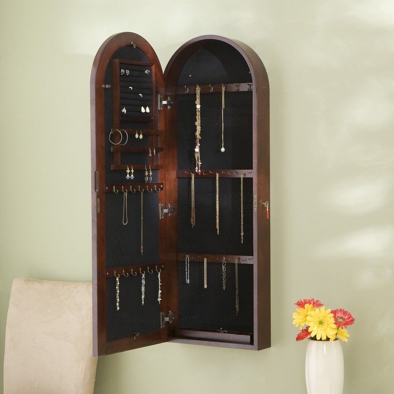 Wall Mount Jewelry Box Armoire Cabinet Organizer Ring Necklace Storage
