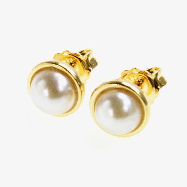 GF Bezel White Pearl Earrings Girl Baby Kids Push Back Stud 6mm