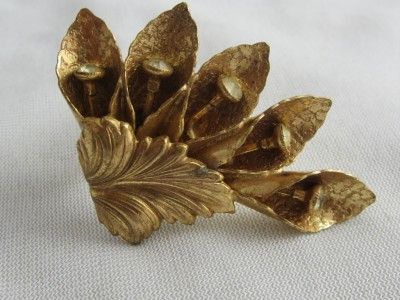 RETRO GOLD PLATED FLOWER & RHINESTONE DRESS CLIP  KINGSBURG WEBER NY