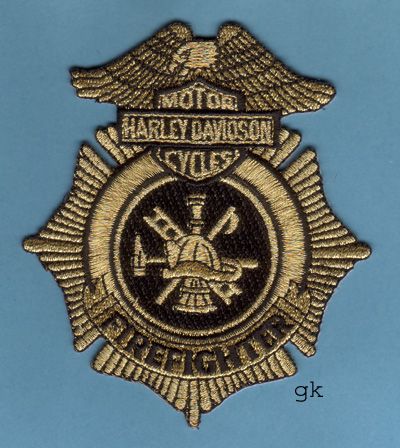 Harley Davidson Fire Firefighter Patch Gold Black