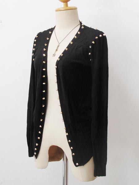 Grunge Knitwear Cardigan Punk Rock Sweater Spike Studs Cape Draped