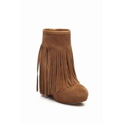 Koolaburra Womens Veleta Fringe Wedge Bootie in Chestnut