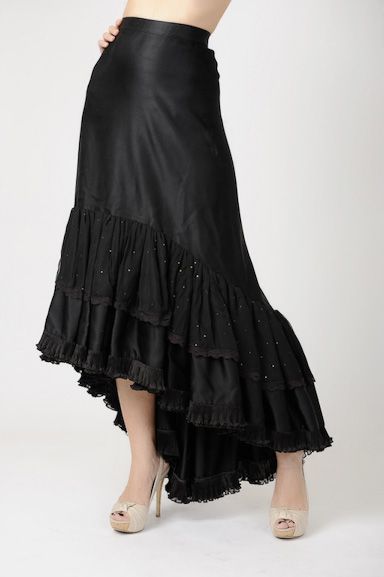 Koos Van Den Akker Black Asymmetric Flamenco Skirt