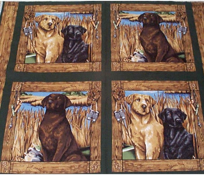 Dogs Life Hunting Dogs Lab Pillow Panels Fabric Cotton