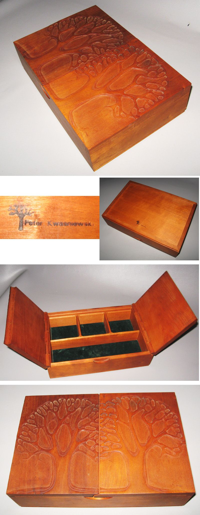 Wood Jewelry Box Crafted by Peter Kwasniewski Hand Carved C1960