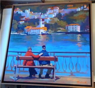 RARE Italian Lake Como Landscape Figurative Painting Scene Nick