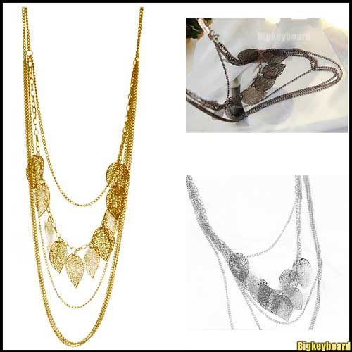 Fashion Bohemia Multi Layer Leaves Leaf Necklace 3 Colors