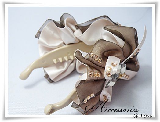 Beautiful Banana Clip Ponytail Hair Holder Bow Ribbon Brown Cream Sexy