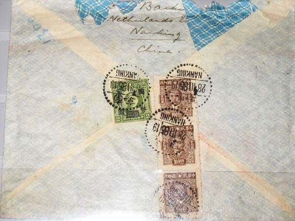 NL Embassy Air Mail Post from Nanking to Leiden NL Via Calcutta