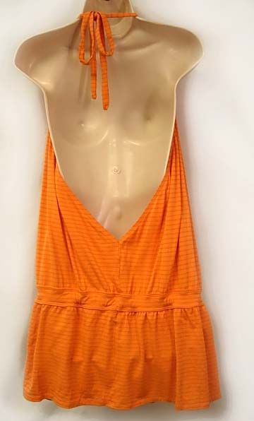 Letarte Hand Made Orange Stripe Jersey Halter Cover Up Dress Sz L