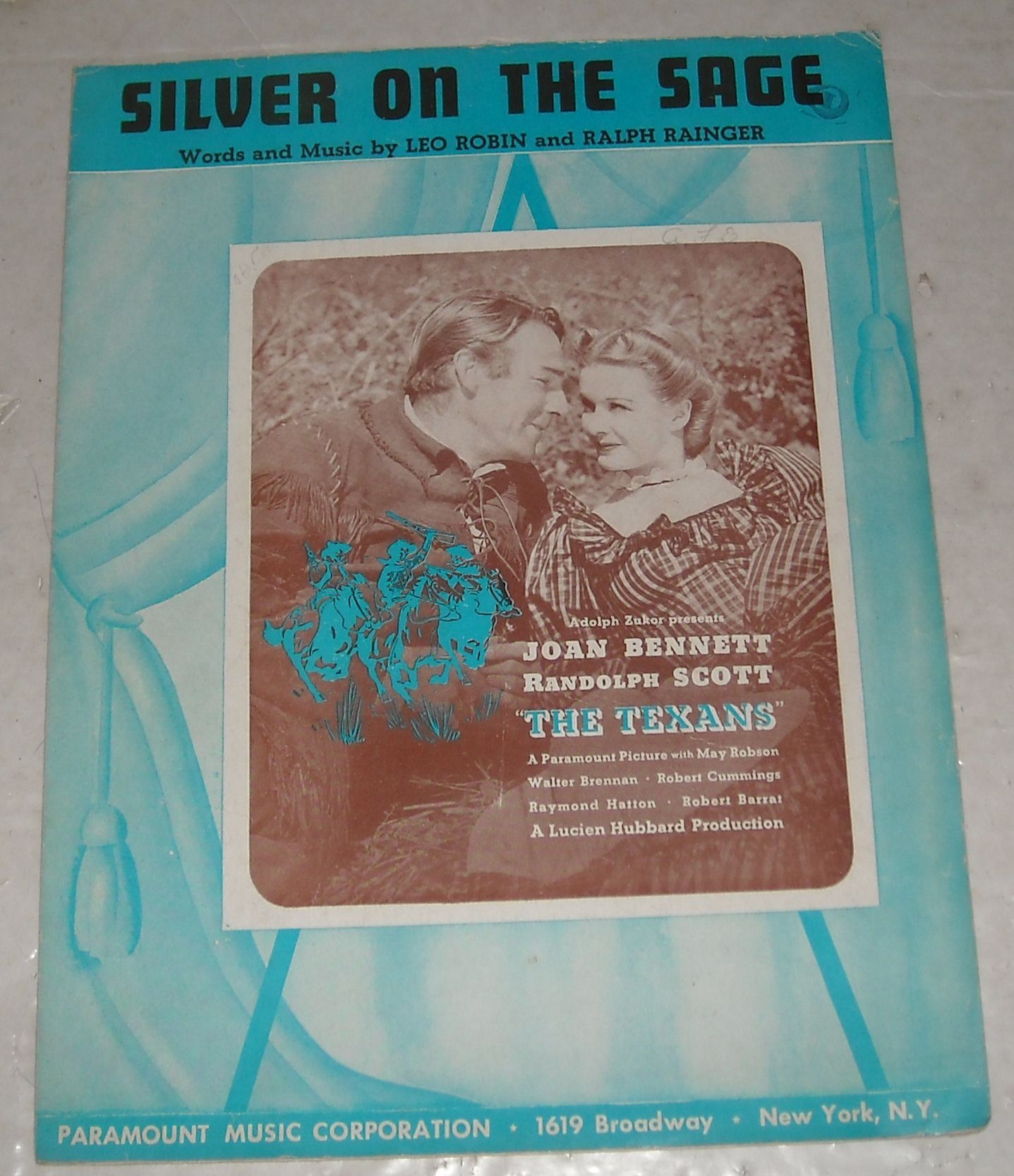 1937 The Texans Silver on The Sage Film Soundtrack Sheet Music Joan