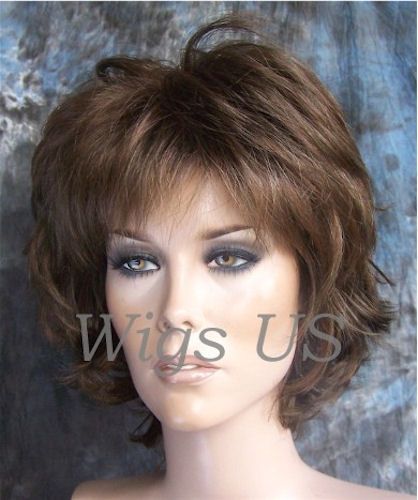 Wigs Light Brown with Auburn Choppy Layers Flip Short Wig