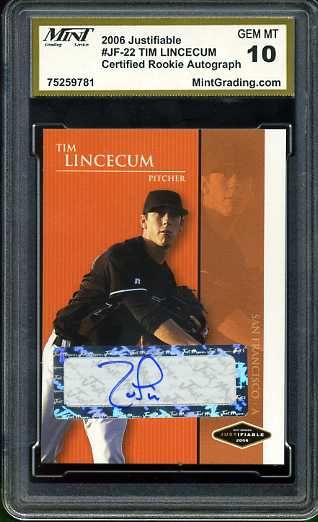 Tim Lincecum MGS 10 Rookie Art Card 1 of 50 Gem Giants