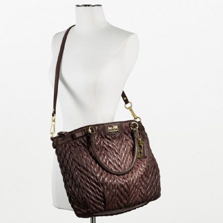 Madison Quilted Chevron Nylon LINDSEY Satchel Bag 18634 MAHOGANY BROWN