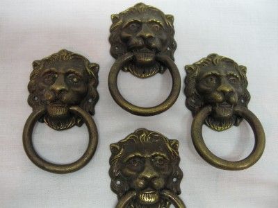 Vintage Brass Lion Drawer Pulls Lot of Four