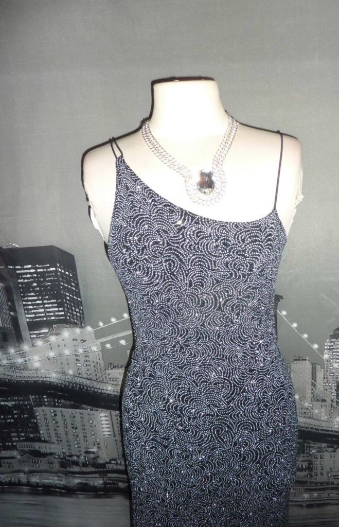 Vintage I N SanFrancisco Silver Glittler Glitz Gown Size LG Stretch 40