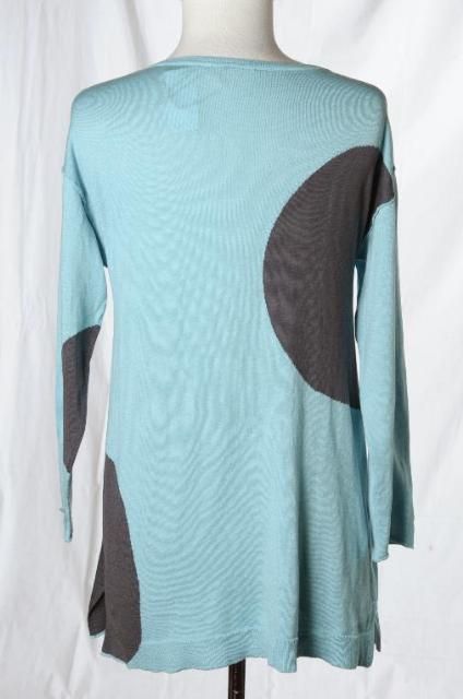 Lisa Todd New Blue Dark Grey Oversized Spots Cozy Knit Sweater Tunic