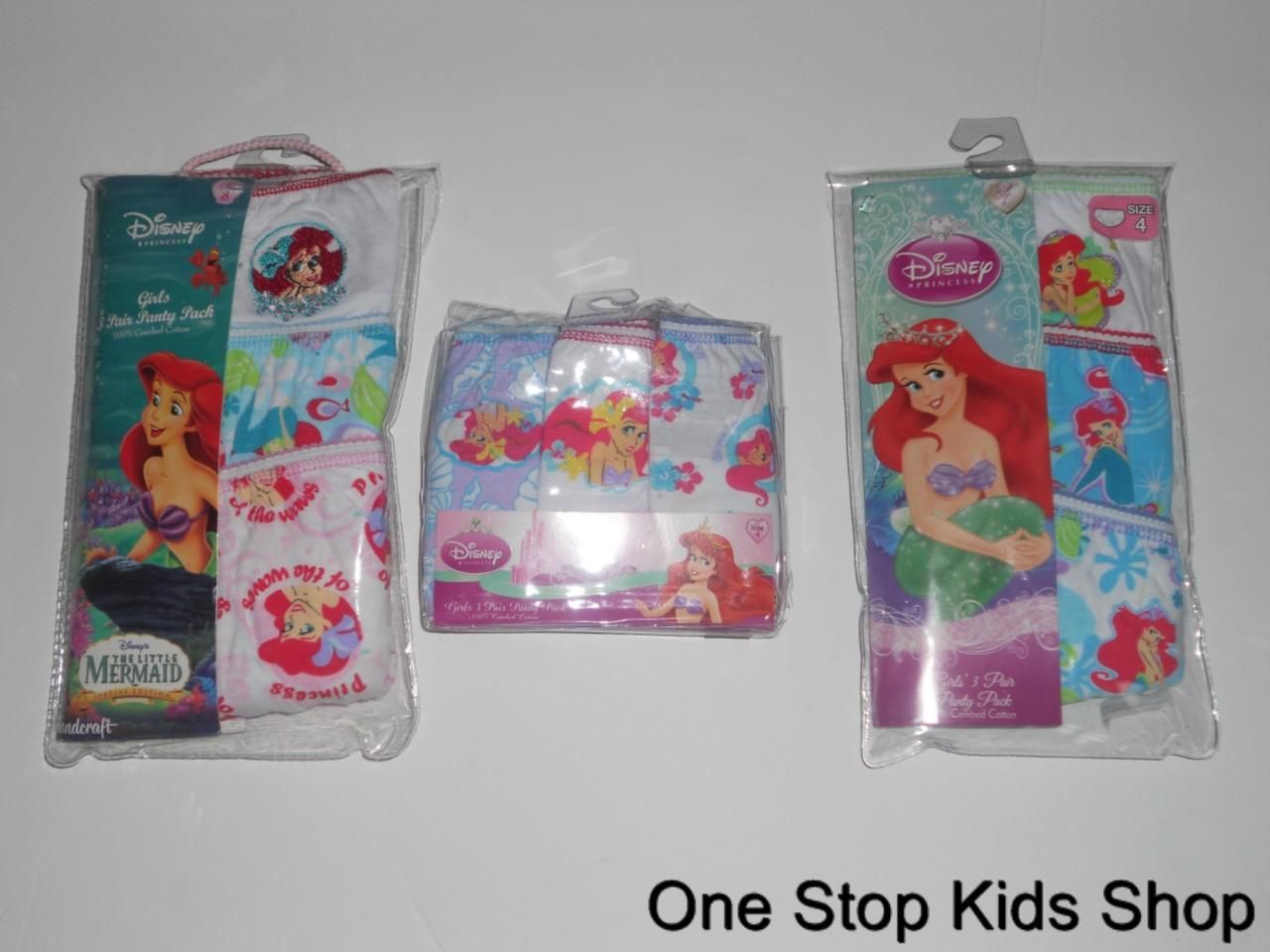 Disney Little Mermaid Briefs 3 Pack Girls Panties Cotton Underwear Sz8