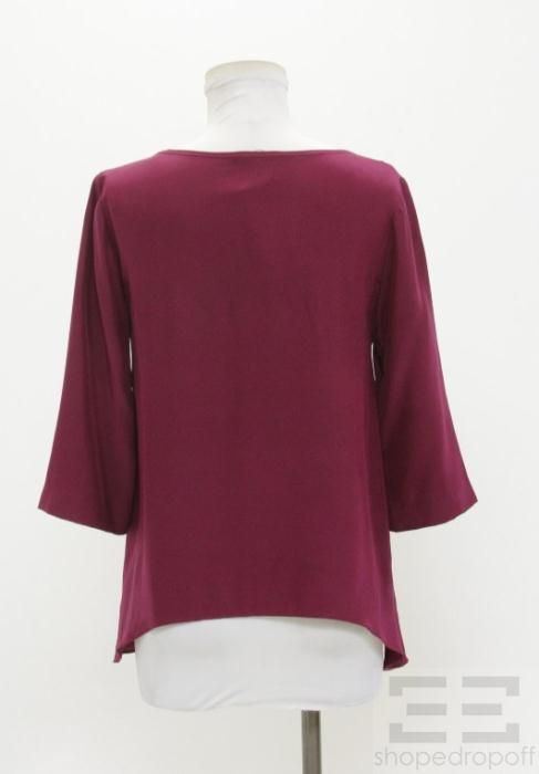 Loeffler Randall Magenta Silk 3 4 Sleeve Blouse Size 6