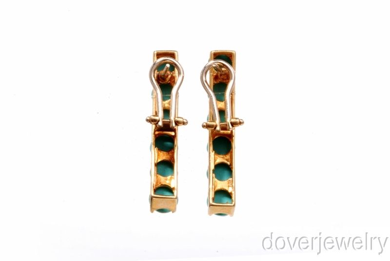 Estate 6 00ct Blue Turquoise 14k Gold Long Drop Clip Earrings