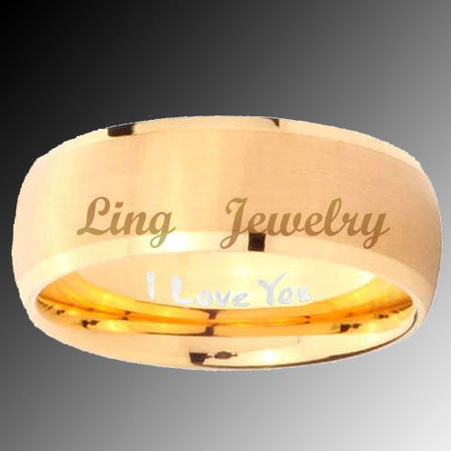 8mm Tungsten Gold Two Tone Engraved I Love You Ring Sz 11