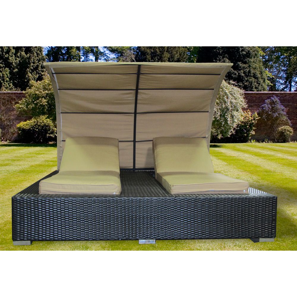 TK Classics Jamaica Wicker Patio Double Chaise Lounge Sand