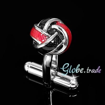 LOVE DOUBLE KNOT TWIST DOUGH BLK RED SILVER TONE DRESS MENS CUFFLINKS