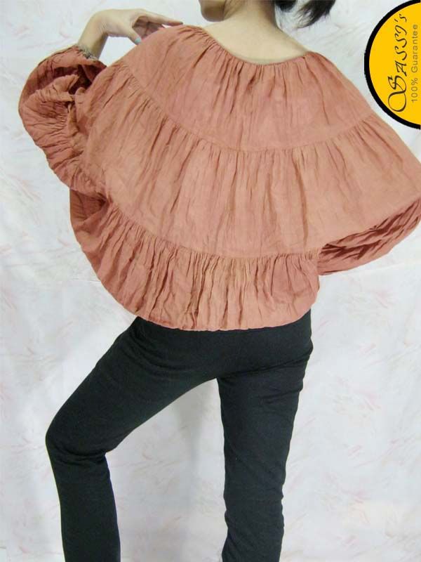 Blouse LSA11 Bin Brown Batwing Crinkle Cotton Casual Top Boho Girl