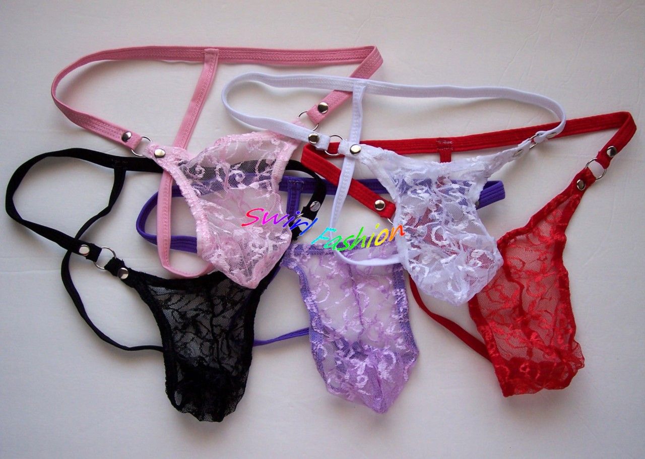 K4104 Hot Men String Thong Lace Skimpy Pouch Colors