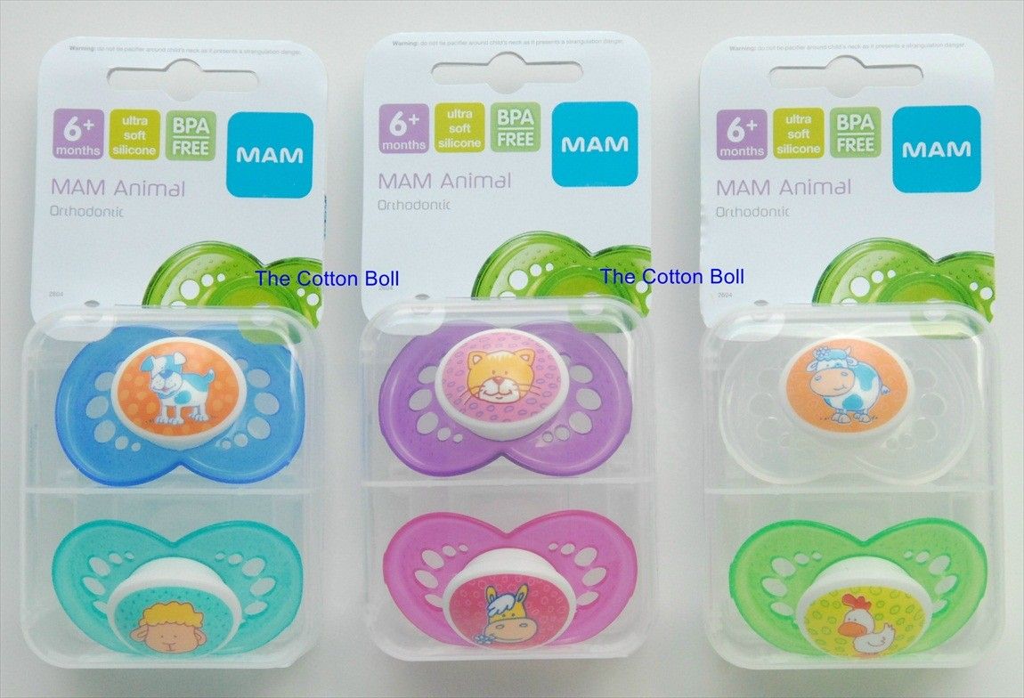 New MAM Baby Pacifiers Boy Girl 6 M Animals 3 Styles