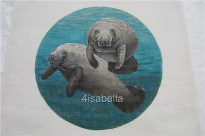 Marcy Underwater Manatees Hand Painted Needlepoint Canvas 14 M 10 25