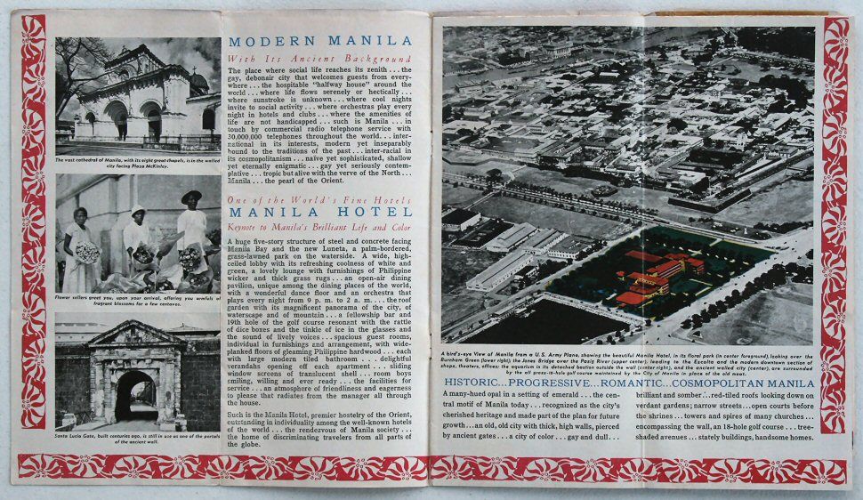 1930s Manila Hotel Travel Brochure Color Map Cartograph Philippine