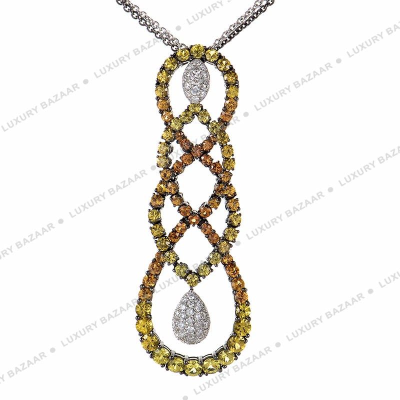 Salavetti 18K White Gold Multi Sapphire and Diamond Necklace
