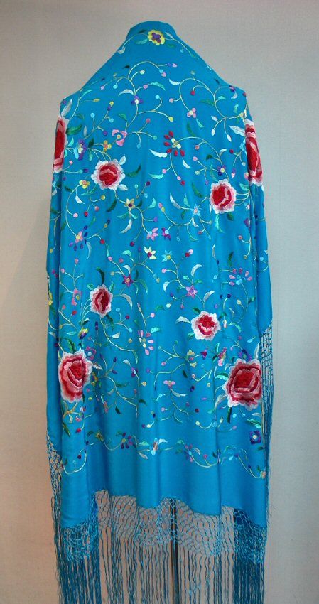 Turquoise Flamenco Silk Piano Shawl Manton