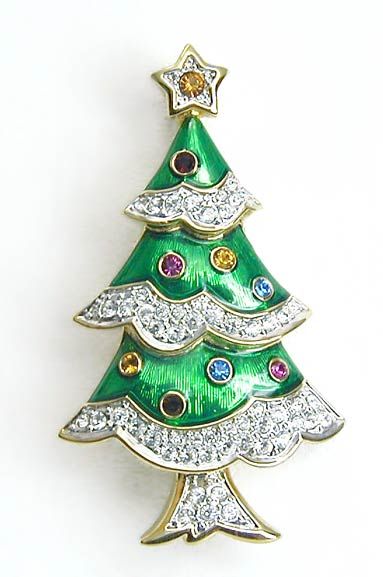 Swarovski Crystal Rhinestone Christmas Tree Brooch Pin Mint
