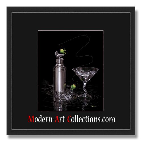 16x16 Michael Godard Marlin Martini s Mat Blk Framed