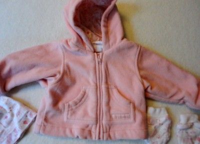 Marks Spencer Petit BEBE Pink Zipper Down Hooded Jacket Hat Mittens Sz