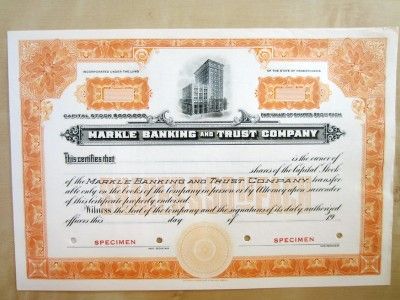 Pennsylvania. Markle Banking and Trust Co. 19xx. Specimen Stock. VF XF