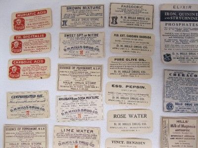 Paper Medicine Bottle Labels Lot Hills Drug Asbury Park NJ Spring Lake