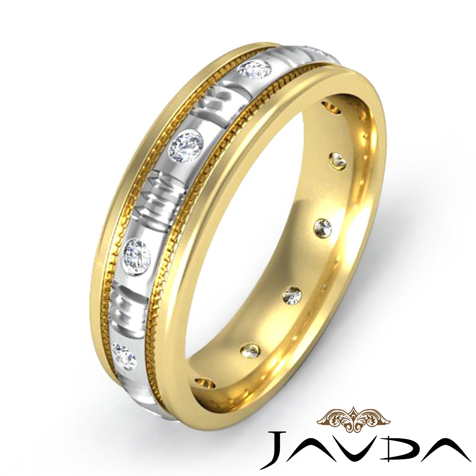 Mens Diamond Eternity Wedding Band 14k Gold 2Tone Millgrain Solid Ring