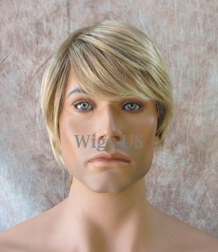 Blonde with Lighter Tips Long Full Side Swept Bangs Mens Wig