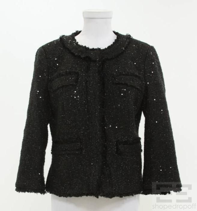 Michael Michael Kors Black Sequin Tweed Jacket Size 8