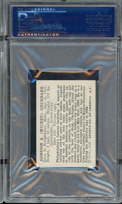 1926 Spalding Champions Mickey Cochrane HOF Philadelphia Athletics PSA