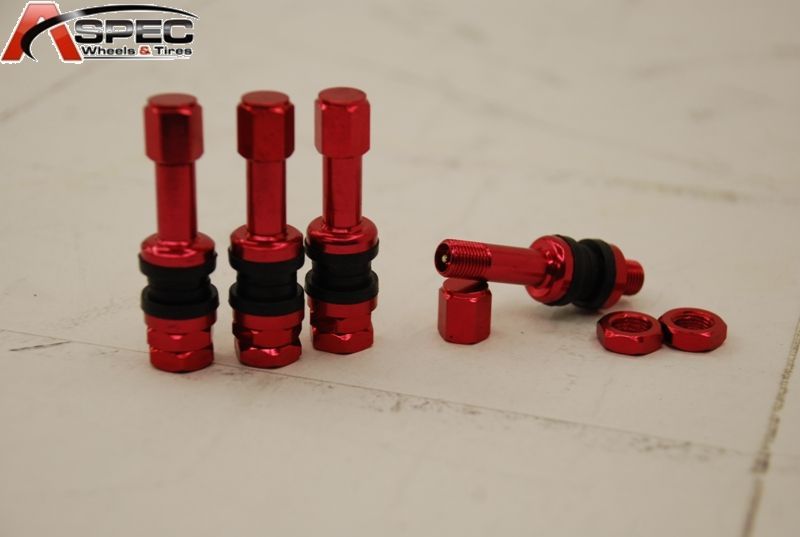 New Red Aluminum Valve Stems Cap Kit Wheels Rims Car