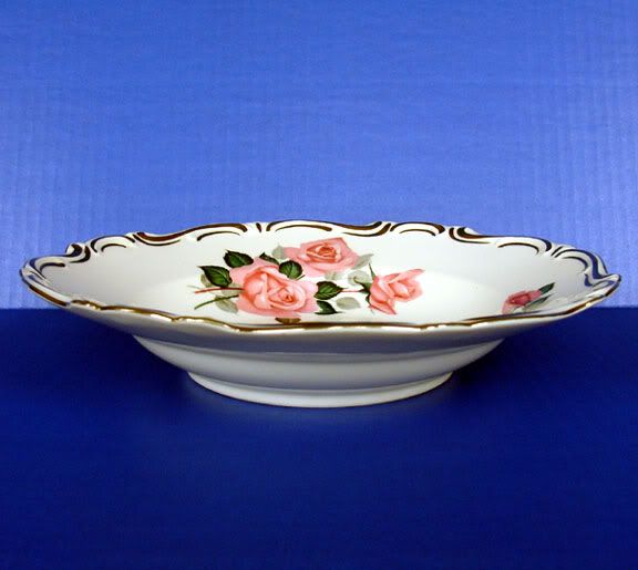 Germany Hertel Jacob Dresden Pink Roses Rim Soup Plate Porcelain Fine