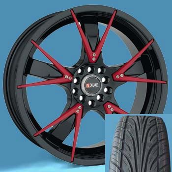 18 Wheels and Tires Package XXR 508 Rims Black Red