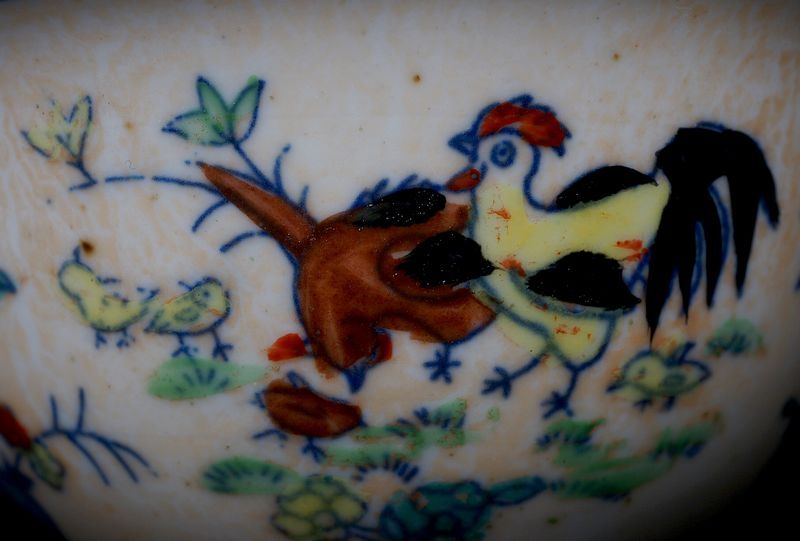 Gorgeous Chiense Porcelain Antique Dou Cai Chicken Bowl Signed QM27