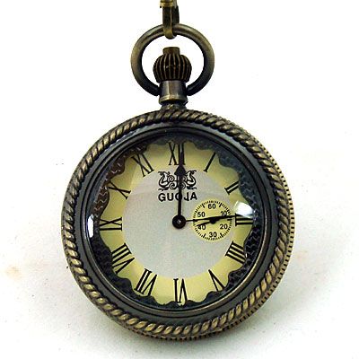 Bronze Magnifying Glass Carved Mechanical Pocket Watch